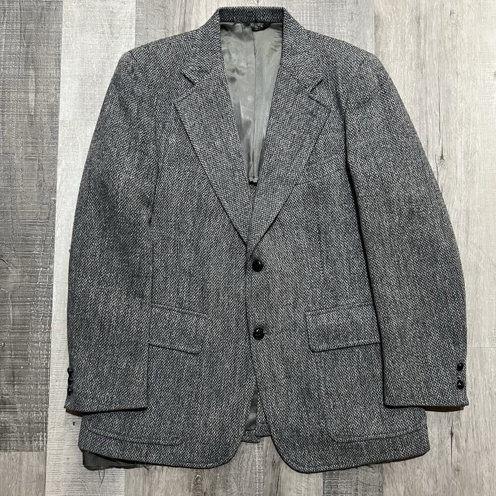VTG Harris Tweed Blazer Grey Woven Knit Fashion Bar 70s Sport Coat Jacket 42